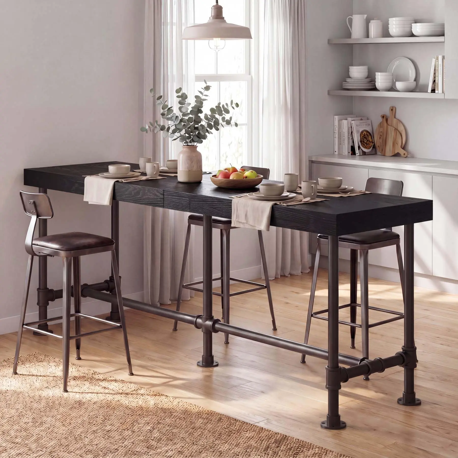 71-Inch Long Solid Wood Counter Height Dining Table, Black