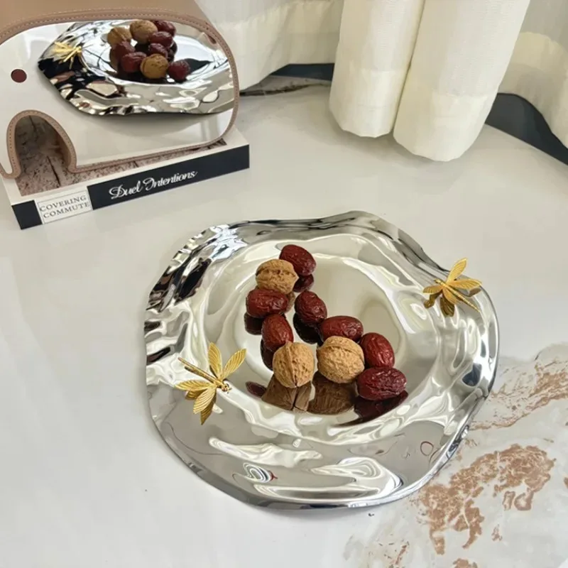Creative Snack Plates Household Decoration Fruit Plates Durable Stainless Steel Snackes Plate Luxury Living Room Desktop Plate