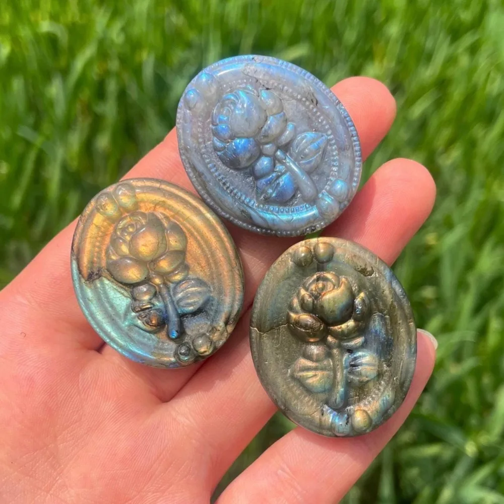 Natural Labradorite Rose Flower Carved Hand Carved Crystal Suit for DIY Home Decor,Collector's Gifts Crytal Gifts for Lover