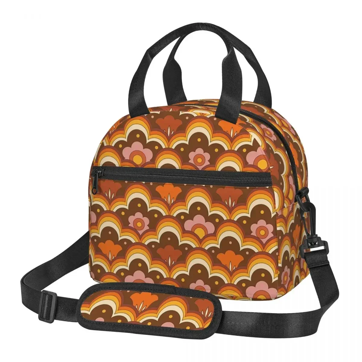 70s 60s Psychedelic Flower Power, Floral Pattern Insulated Lunch Bag for School Picnic Storage Food Boxes Cooler Lunch Box Tote