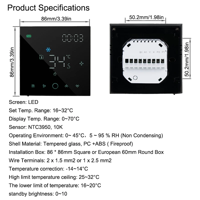ZigBee VRF Central Air Conditioning Thermostat Digital Temperature Controller Tuya Smart Life Remote Control Home Automation