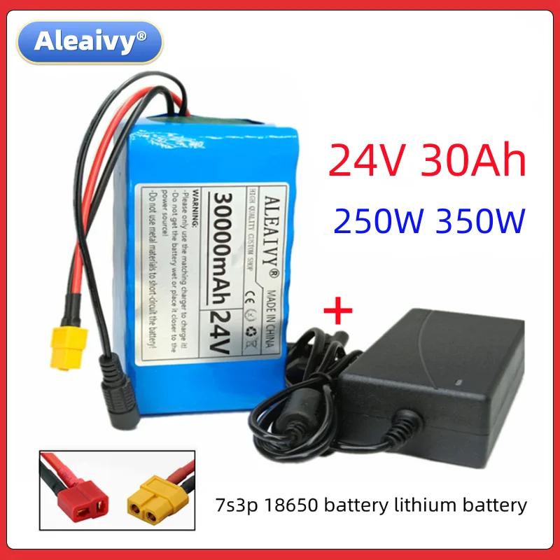 

Powerful 24V Battery Pack 30Ah 7S3P 18650 Lithium Ion Battery 30000mAh with BMS and 2A Charger