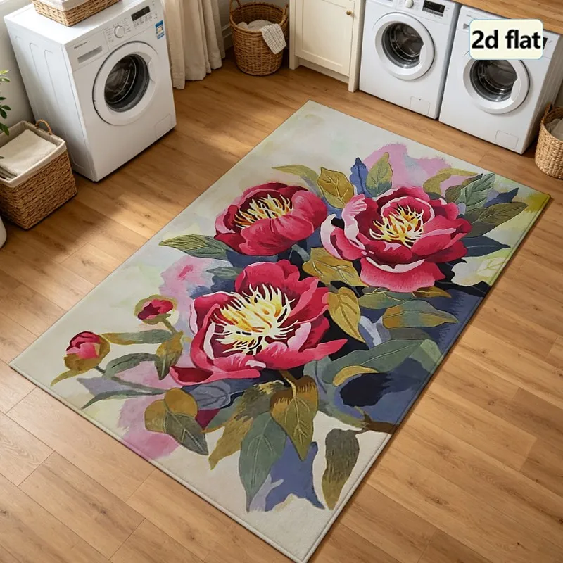 1 Piece Watercolor Floral Peony Style Carpet, Soft and Comfortable, All Seasons, lightweight and Easy to Maintain, Home Decor for Living Room, Bedroom, Dining Area, Entryway, Room Decor, Winter and Autumn
