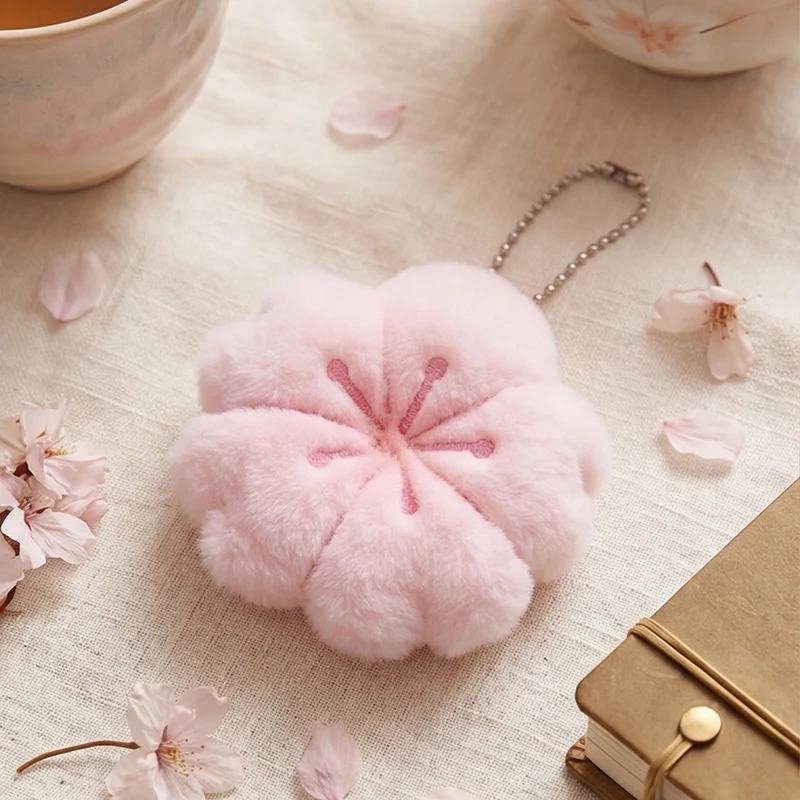 New Sakura Series Healing Plush Doll Pendant Keychain Pink Cherry Blossom Flower Cute Girl Gift for Girlfriend Bag Decoration