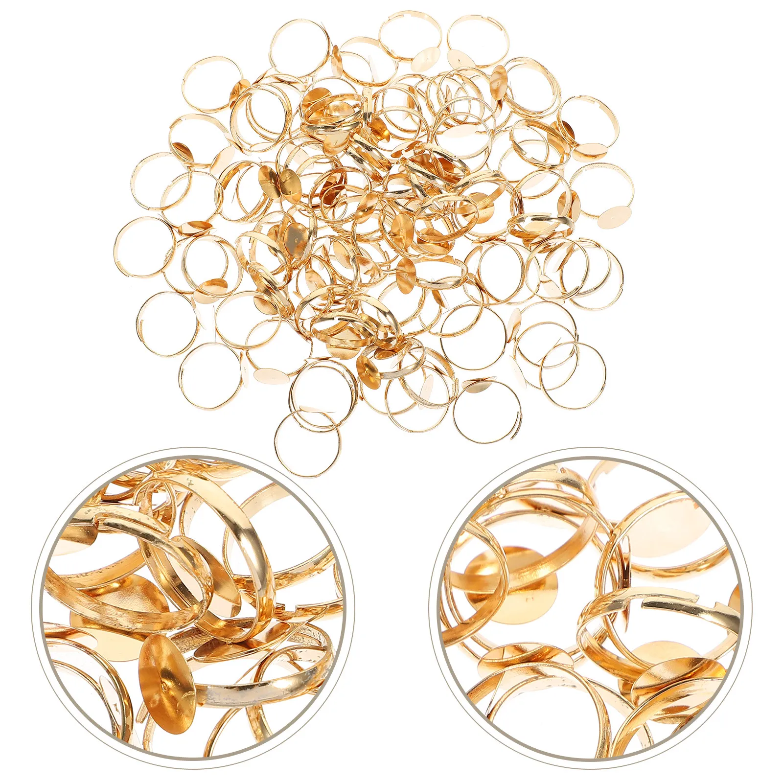 

100Pcs Adjustable Ring Blanks Alloy DIY Jewelry Making Supplies Flat Round Tray Base for Beads Sequins Buttons Crafts Gift