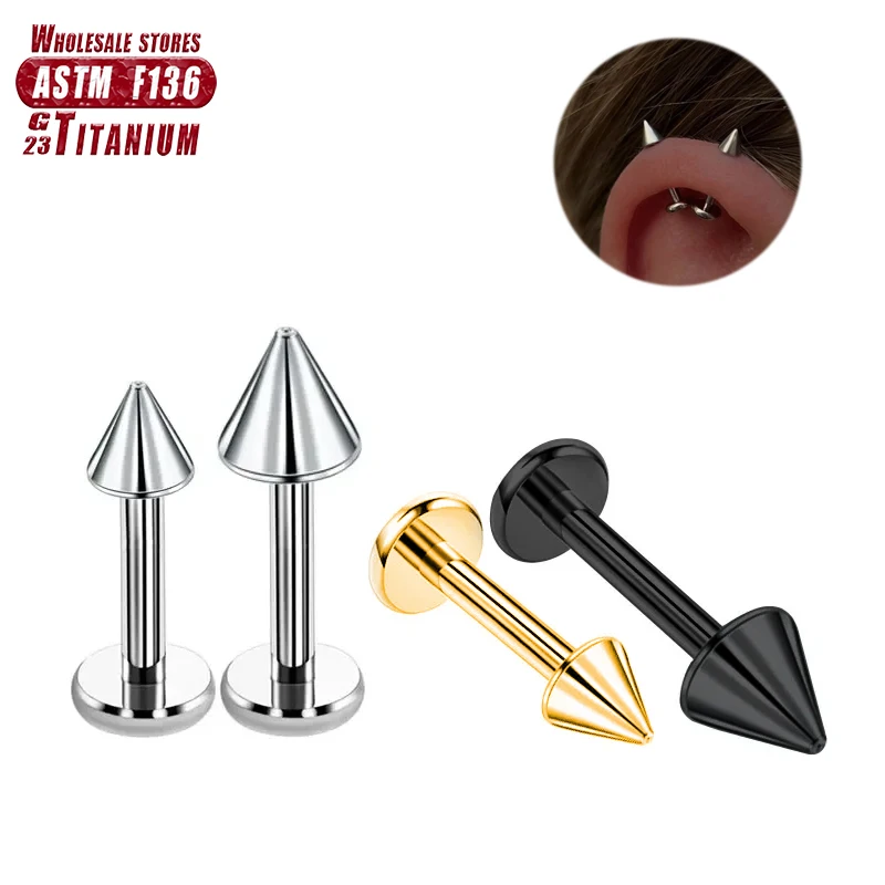 ASTM F136 Titanium Piercing Tragus 3/4mm Cone Labret Stud 16G Septum Women Men Helix Cartilage Ear Daith Women Men Body Jewelry