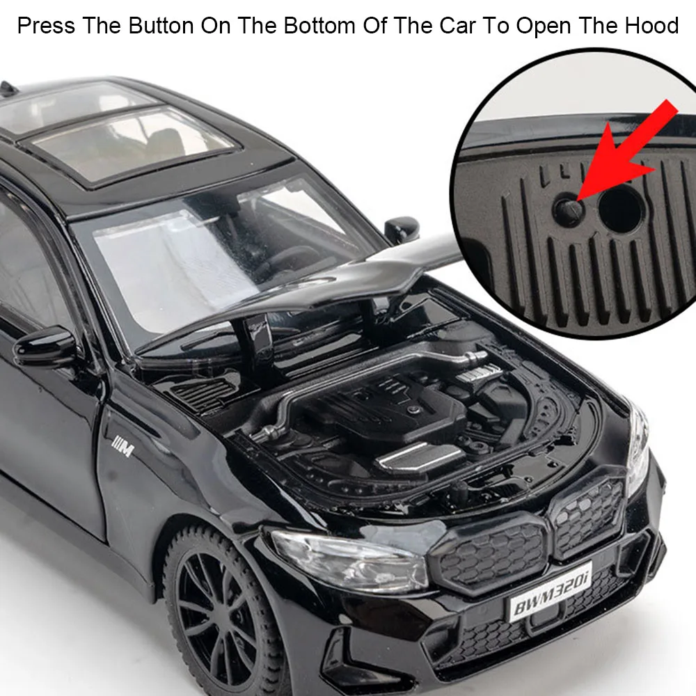 1:32 M4 320I Simulation Auto Modell Spielzeug Metall Diecast Türen Geöffnet Sound Licht Zurückziehen Gummi Reifen Ornament Fahrzeuge für Kinder – Detail 13
