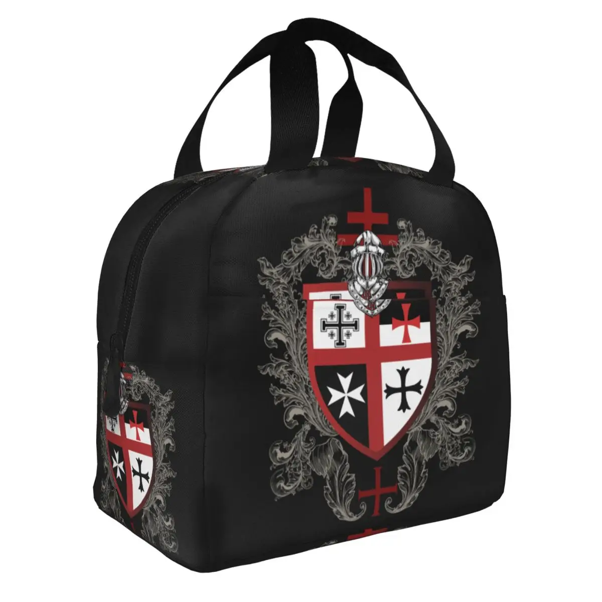 Knights Templar Cross Shield Symbol Thermal Insulated Lunch Bag Medieval Emblem Portable Lunch Container Multifunction Food Box
