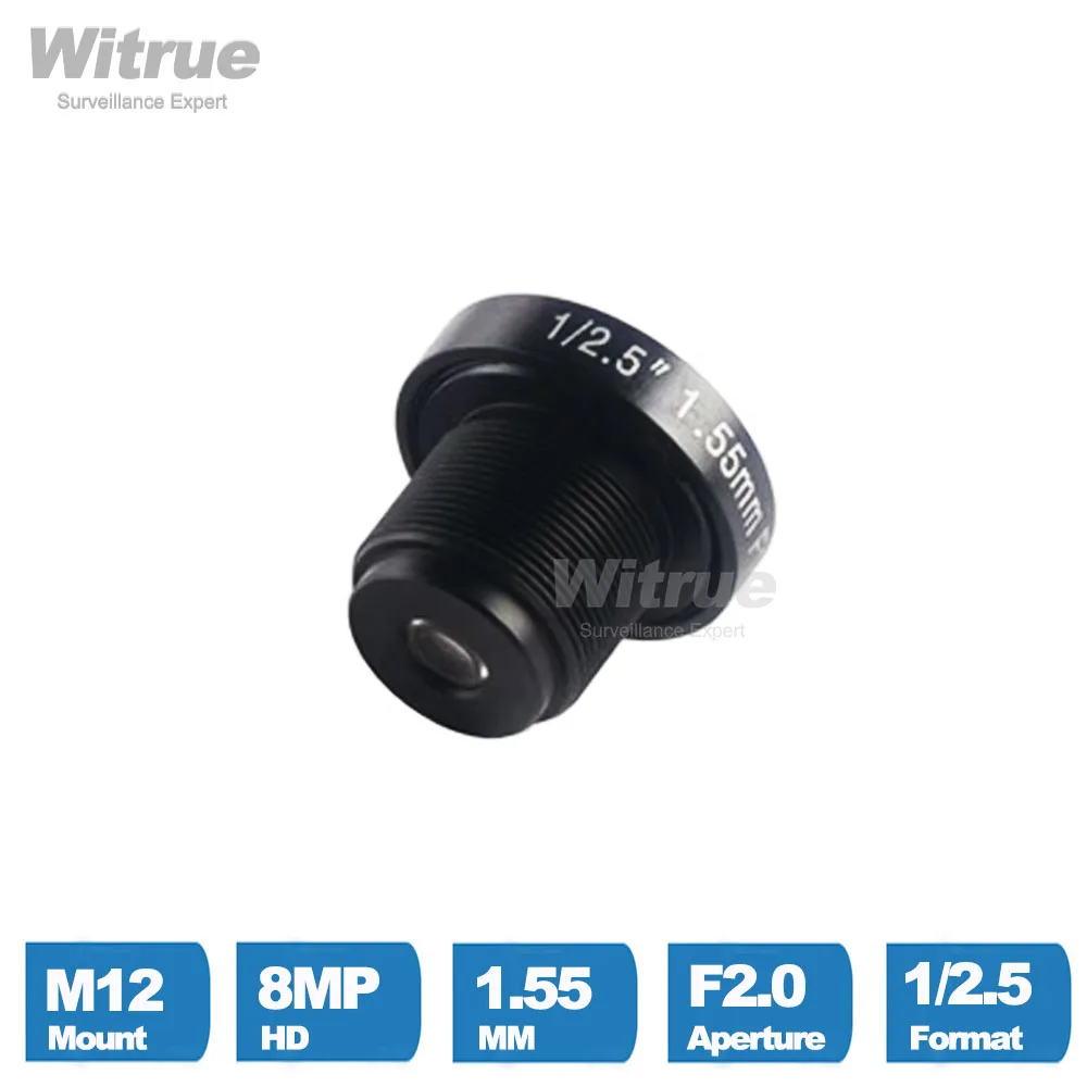 Witrue Fisheye CCTV Lens HD 8MP 1.55mm 1/2.5' F2.0 M12 Mount for Panoramic Surveillance Security Camera 185 Degrees