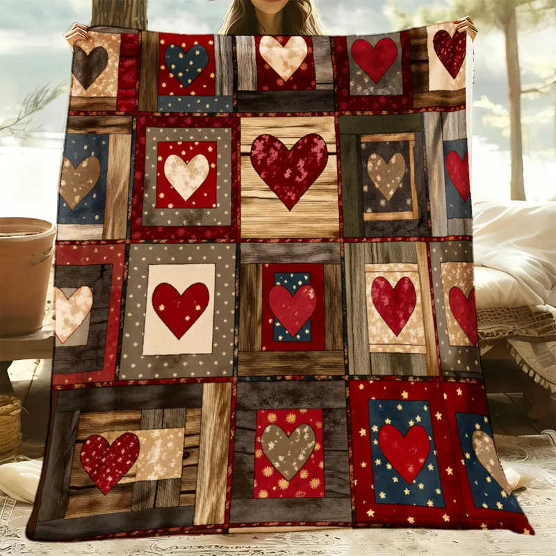 

Rustic Heart Pattern Decorative Throw Blanket for Sofa, Bed, Living Room, Home Decor, and Interior Styling