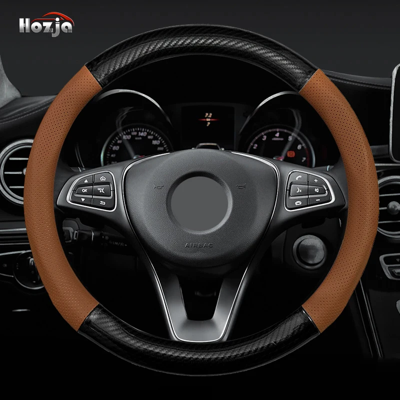 38cm 40cm 42cm 45cm 47CM Carbon fiber Leather Steering Wheel Cover Non slip breathable For Truck Bus Auto Interior Accessories