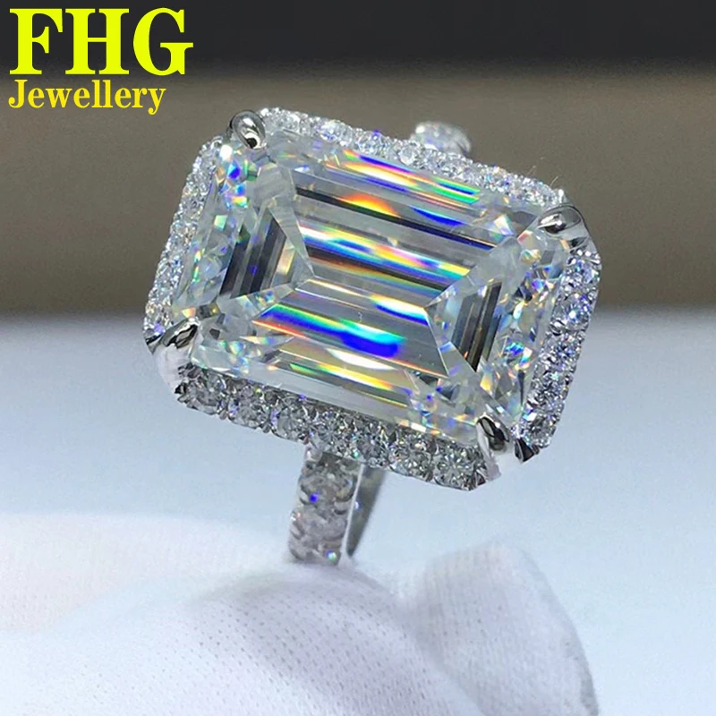 

Real Solid Au375 9K White Gold Ring DVVS1 6 7 8 9 10 Carat Moissanite Diamonds Emerald Shape Wedding Party Engagement birthday