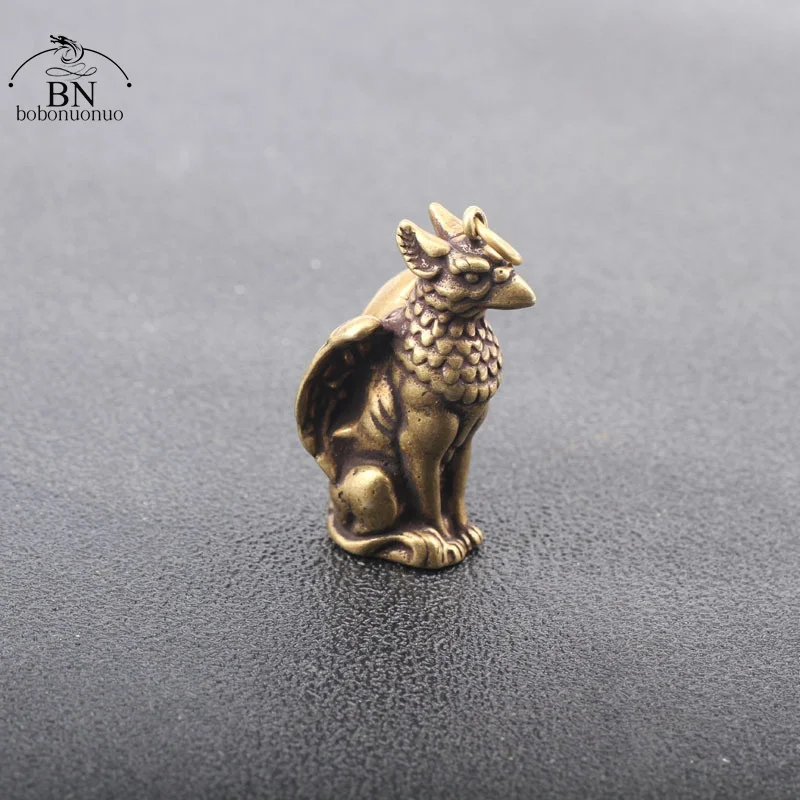 Soild Copper Mythical Animals Bird Head Wings Beast Body Pendants Brass Ornaments Key Chain Hanging Trinket Small Bronze Statue