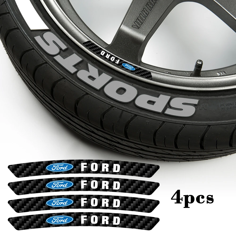 4pcs Carbon Fiber Car Wheel Curved Rim Stickers Decals Decoration For Ford ST Puma Mondeo MK5 Kuga MK2 Focus MK4 Fiesta ST Line