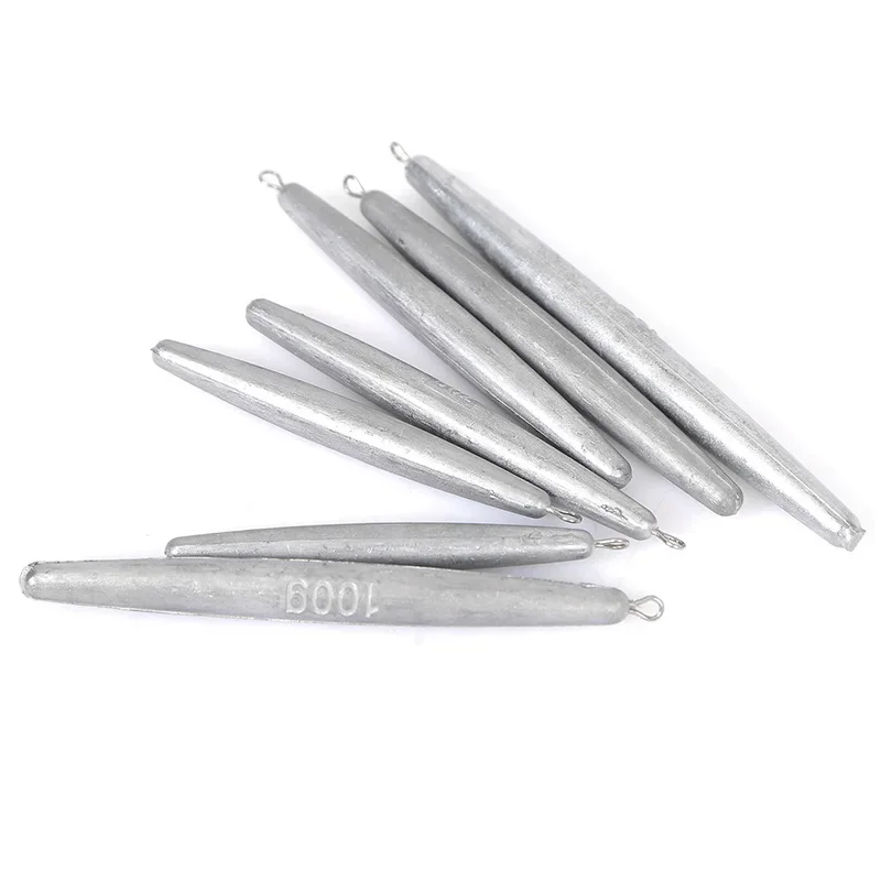 Chumbada de chumbo longa 30g/40g/50g/60g/70g/80g/90g/100g/125g/150g/200g, pesos de chumbo com fundo anti-pendurado, ferramentas de acessórios de pesca