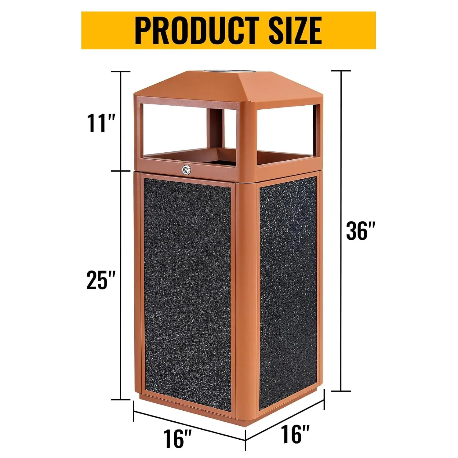 Trash Can Outdoor Steel Top Tray, 15 GAL Commercial Garbage Enclosure with Locking Lid Heavy Duty Industrial Yard Garage Waste