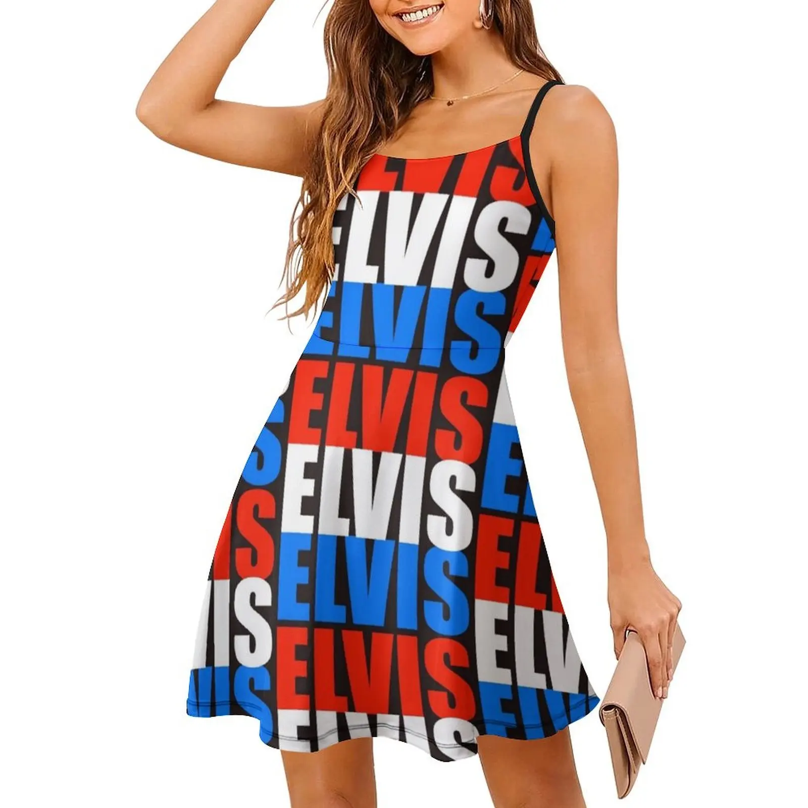 Elvis Elvis Elvis vestido informal de estilo coreano para mujer, vestidos sencillos de oficina para uso diario, leyenda musical, estrellas, rayas, rojo y blanco