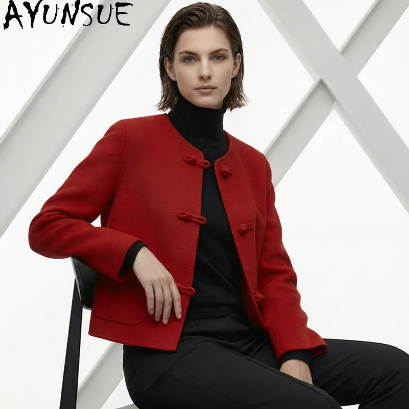 

AYUNSUE Women's 100% Wool Coat Solid Fashion Commuter Outerwear Double-sided Wool Jacket Woman Clothes 2026 Casaco Feminino