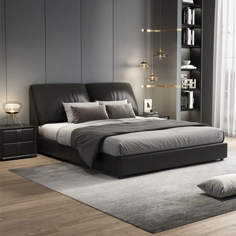 Elephant Ear Leather Bed Modern Simple Light Luxury Double Master Bedroom Italian Soft Bag High-end Double Bed Popular Wedding B
