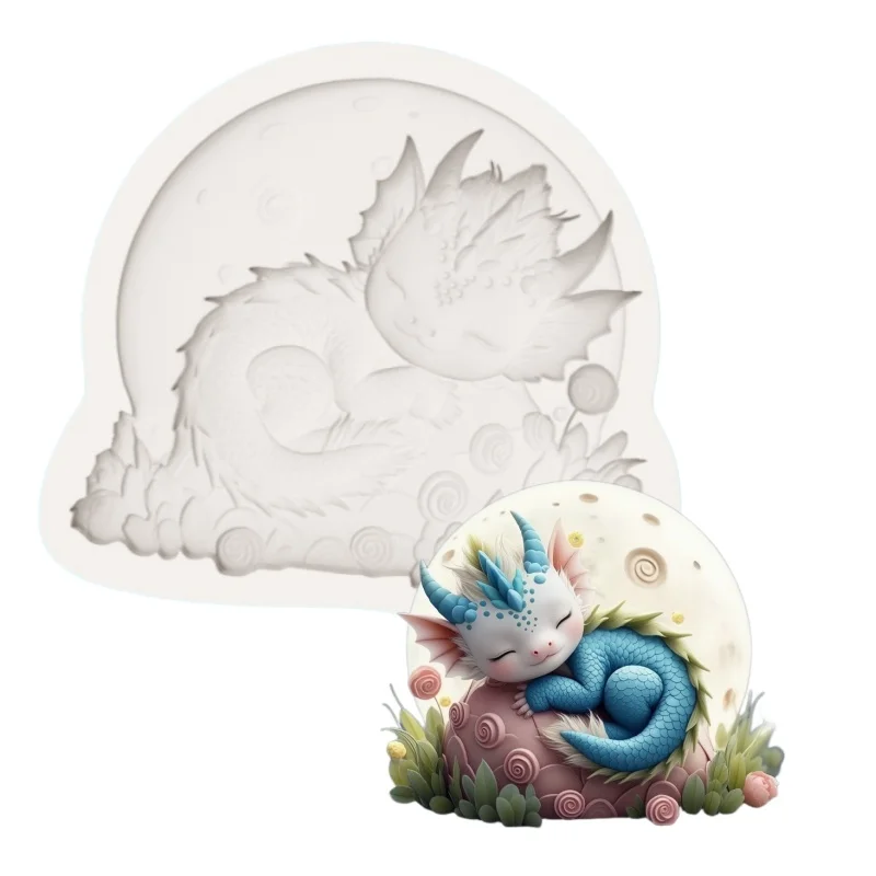 【Cute Sleeping Dragon Silicone Mold】Diy Chocolate Candy Baking Tool Cartoon Dragon-Shaped Fondant Cake Decoration Mold