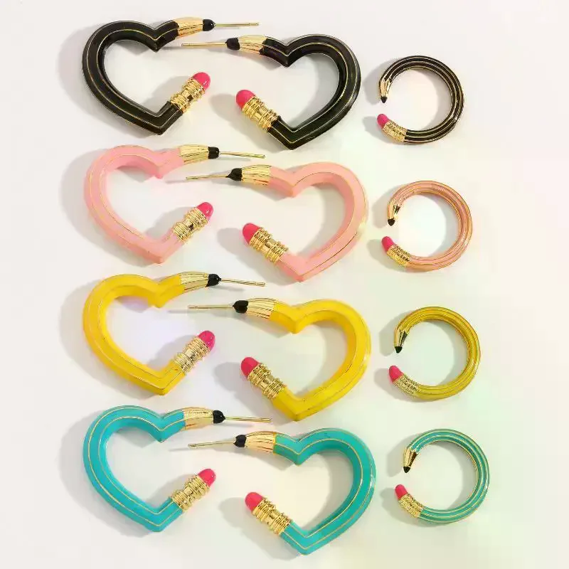 Y2K Cute Pencil Shaped Open Ring Women Colorful Enamel Earring Hoop Jewelry Chic Creative Finger Ring For Women Gifts