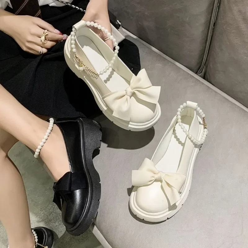 Damskie buty z grubą platformą Mary Janes Lolita pompka imprezowa lato 2022 nowe sandały łańcuszek z kokardą Mujer buty modne Oxford Zapatos