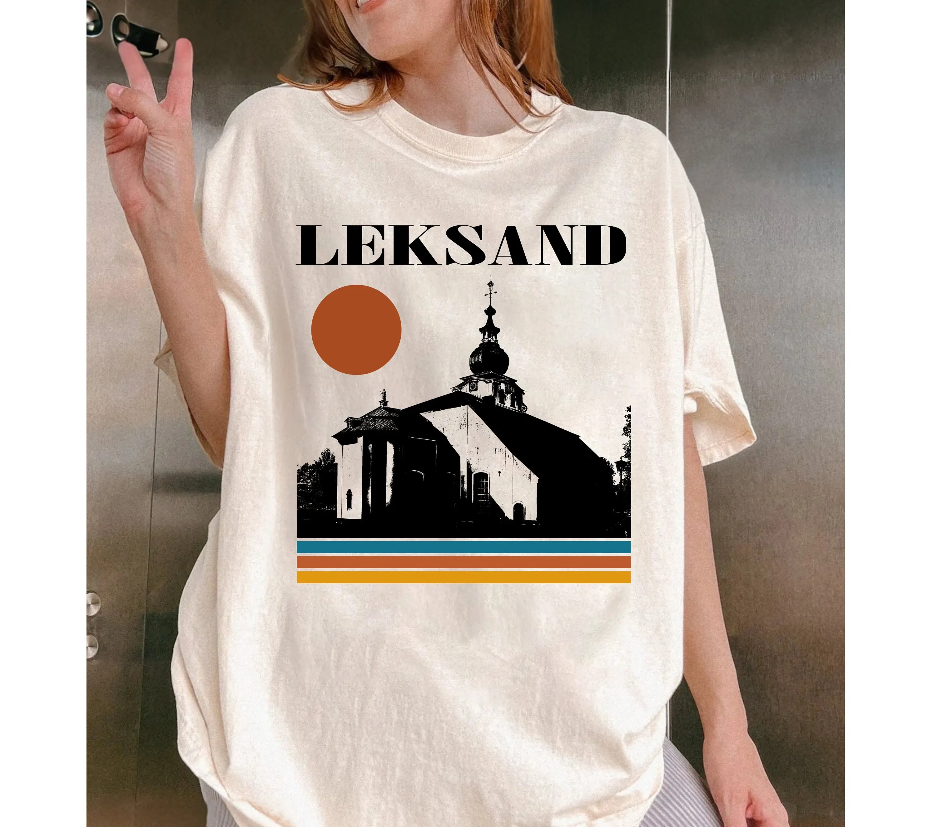 Leksand T Shirt Sweden Vintage Retro Midcentury Travel MinimalisT