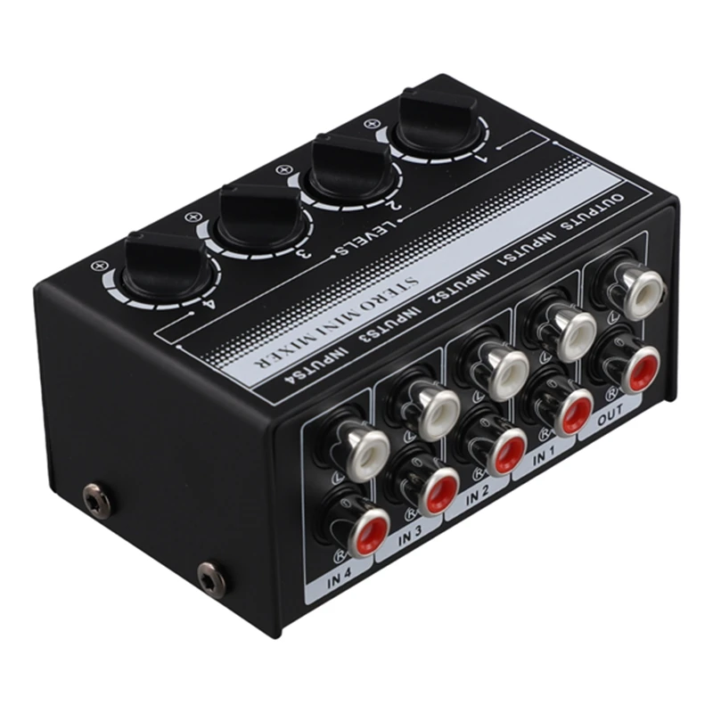 N91R-Mini Stereo Audio Mixer 4-Channel Passive Mixer Portable Audio Mixer Lotus Socket Input For Live Studio CD Players