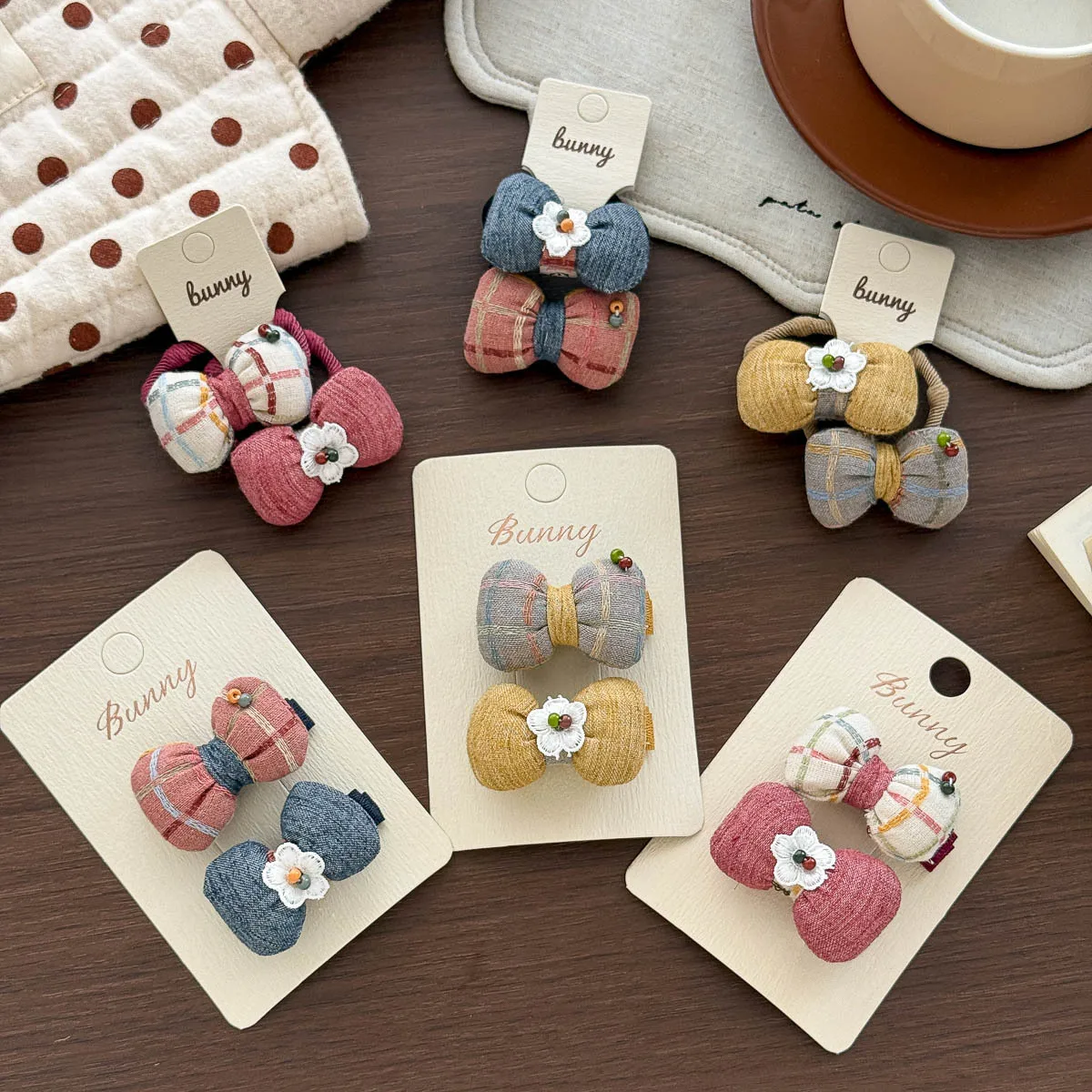 Hair Clips Hair Ties Early Fall Contrast Plaid Floral Bow Small Ponytail Elastic Hair Friendly Bangs Cloth Headwear Light Daily
