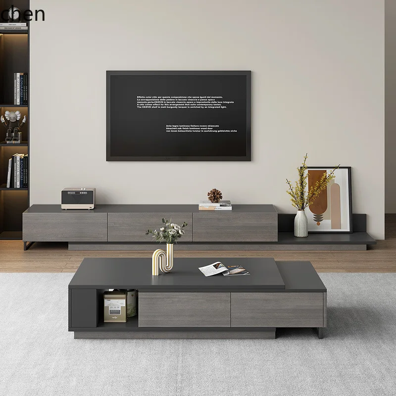 HT Extendable Coffee Table TV Cabinet Set Modern Minimalist Style Living Room Home Tea Table Storage Cabinet