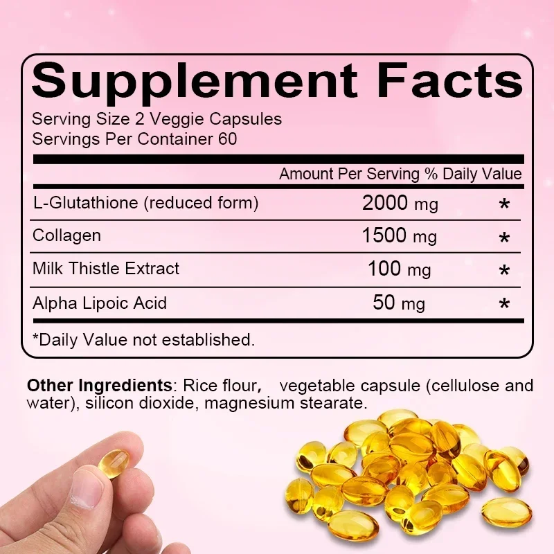 Glutathione Collagen Supplement Capsules Whitening Anti-aging Antioxidant Immune Booster Support Skin Nails Hair Bones