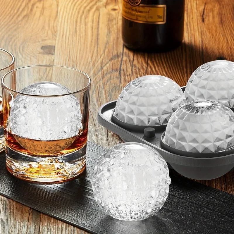 Large Silicone Whiskey Ice Mold, 3D Sphere Crystal Ball Tray with Funnel for Bourbon Brandy, Bar Gift