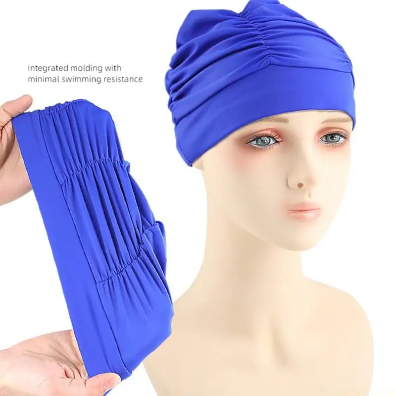 U2JB 2 Piece Gathered Swim Cap for Adults Daily Swimming and Pool Practice, Ear Cover Swimming Hat for Casual Water Play and