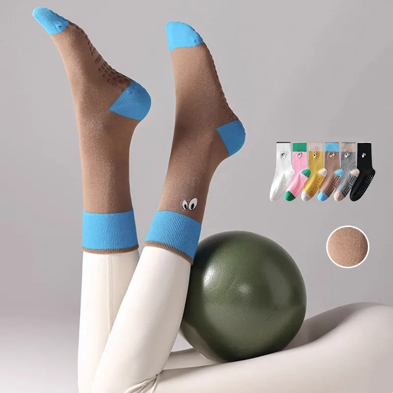 

Подходящие по цвету носки для йоги, дышащие хлопковые силиконовые нескользящие носки для пилатеса, женские милые спортивные носки с мультяшной вышивкой для фитнеса