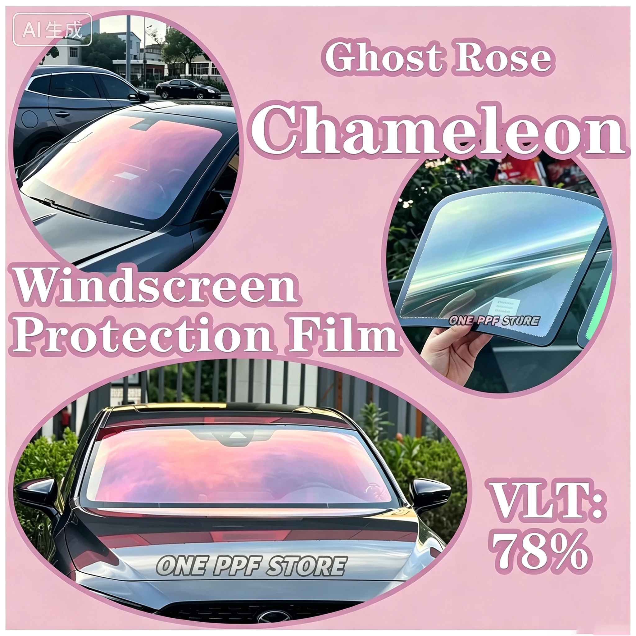 Anti-UV Ghost Rose Car Window Tint, Iridescent Color-Shift Chameleon Windshield Film, Decorative Solar Film