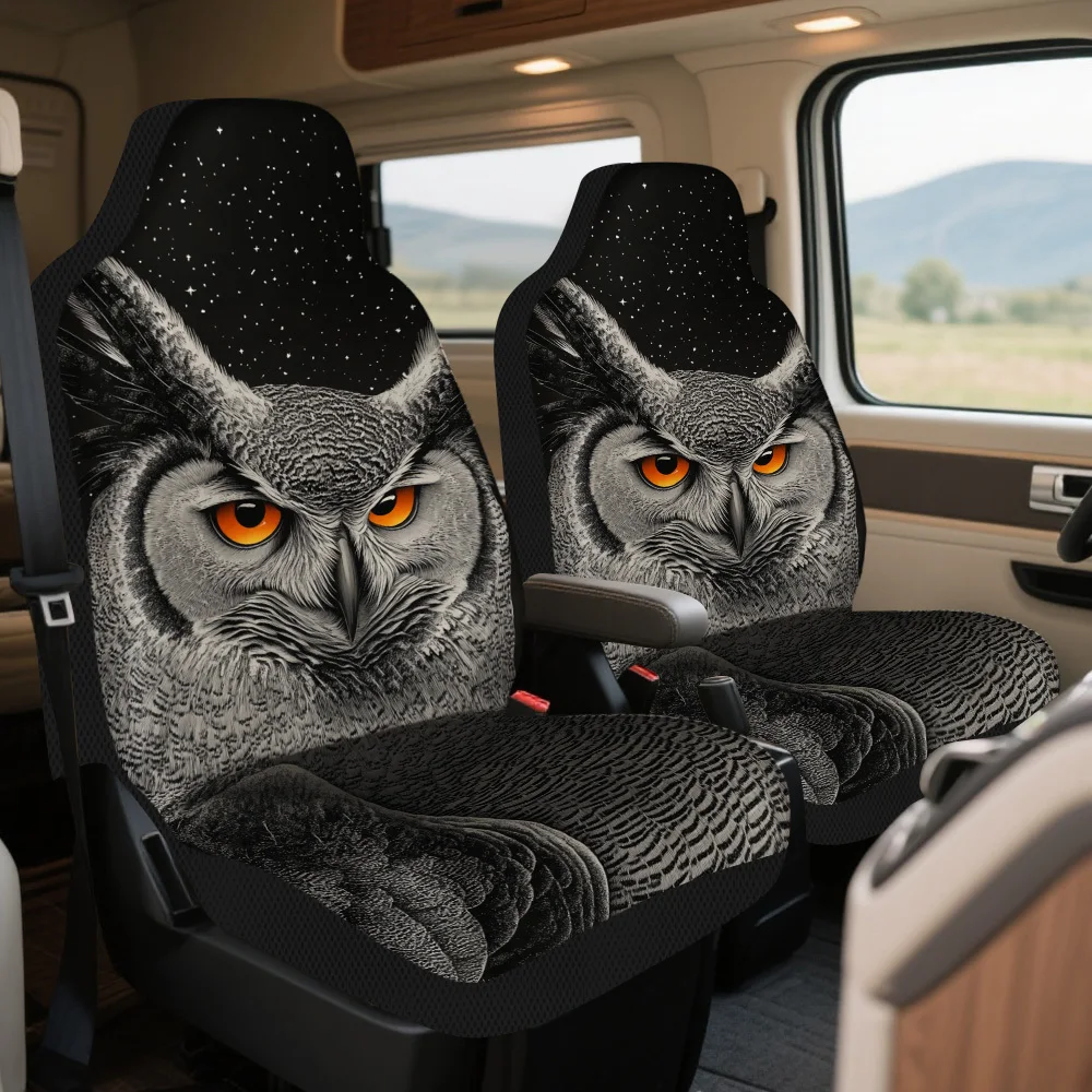 2pcs Horror Fantasy Night Owl Car Seat Covers Set - Premium Quality, Trendy Design, Durable & Easy To Clean, Universal Fit For M