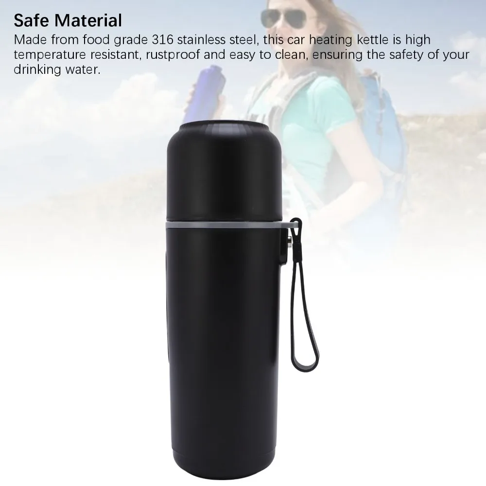 500ml Car Heating Cup 12V 24V Practical Portable Electric Kettle Temperature Adjustable Rustless Steel Car Coffee Warmer
