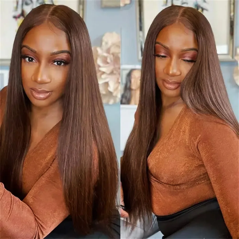 #4 Chocolate Brown Human Hair Wig Chocolate Brown Straight Wigs 200 Density HD Lace Wig 13X6 Human Hair Wigs For Women