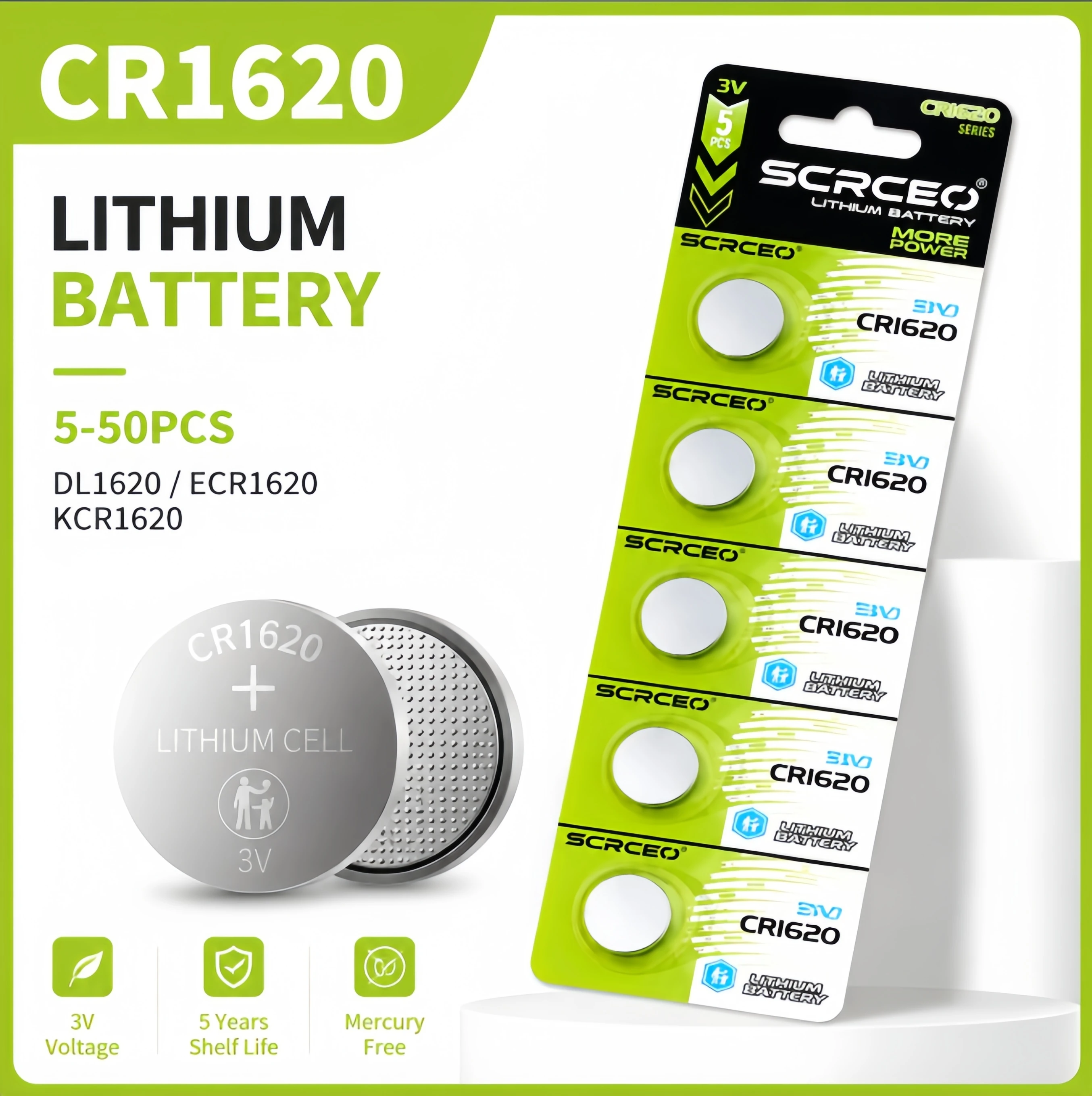 5-50PCS New CR1620 3V  Lithium Button Batteries Replace for DL1620 ECR1620 KCR1620 Coins Cell Battery for Watch Car Key Remotes