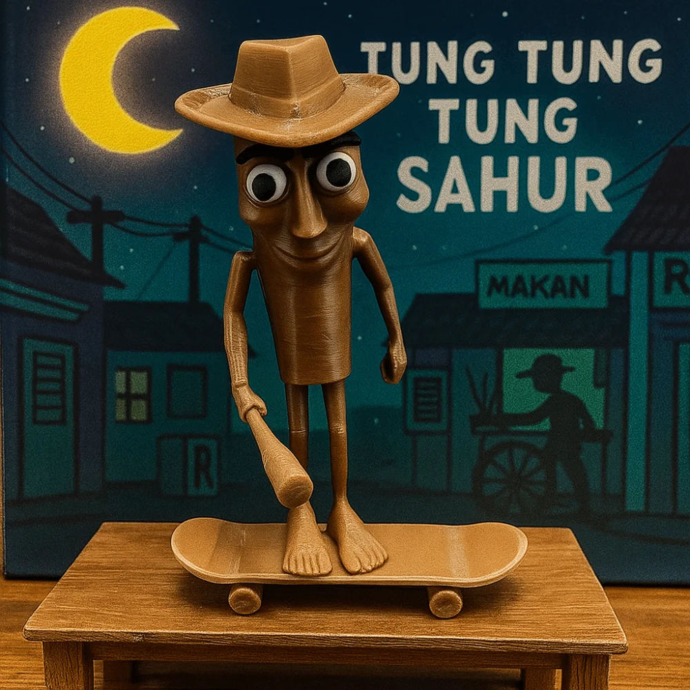 

13cm Tungtungtung Shahur Figure 3D Printing with Skateboard&Hat Tungtungtung 3D Printed Toy AI Brainrot Collection Toys Gifts