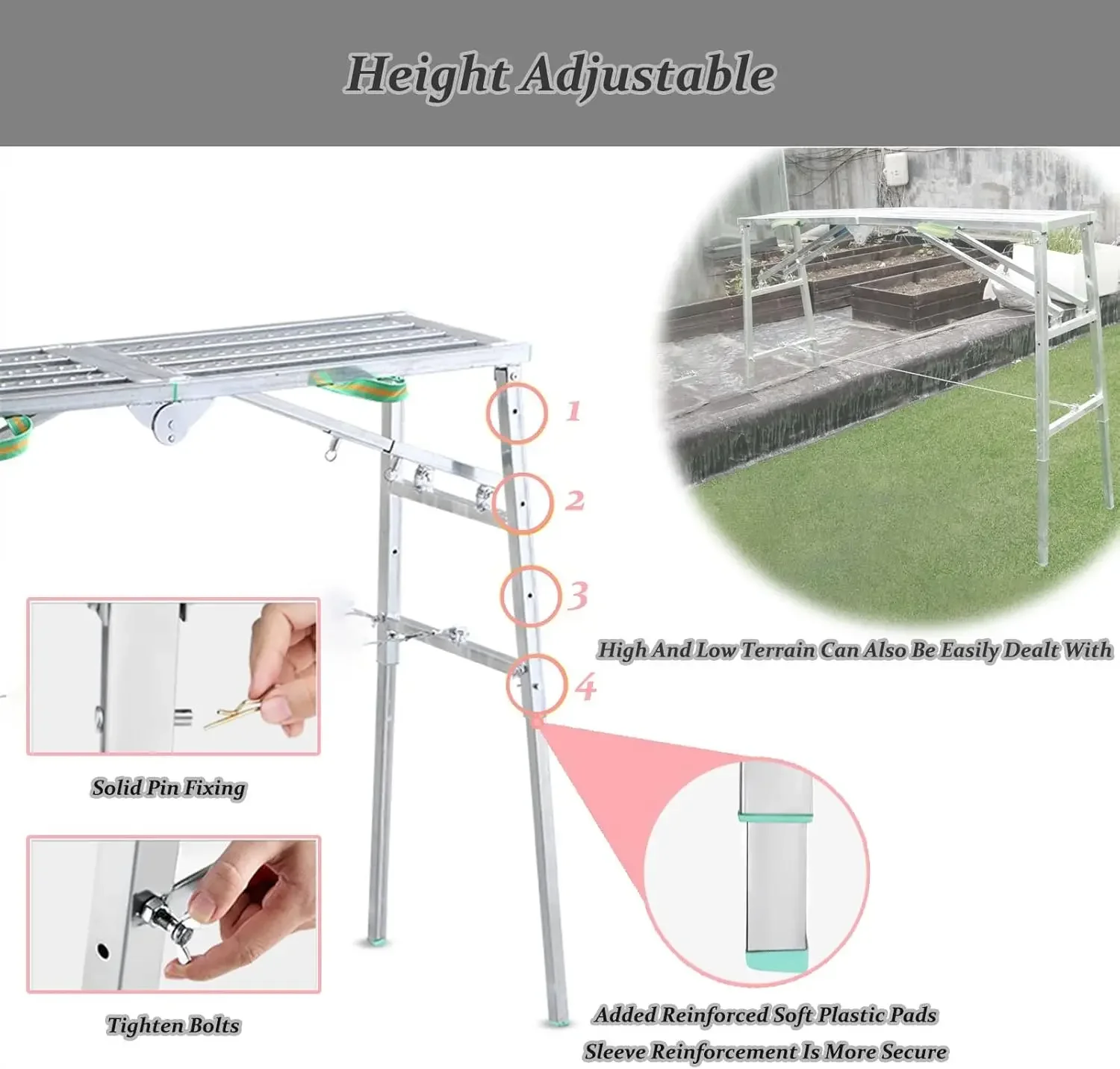 Equipment, Step Ladders, Portable Multipurpose Folding Scaffolding Work Platform Scaffold Tower Ladder Stool Bench Adjustable He