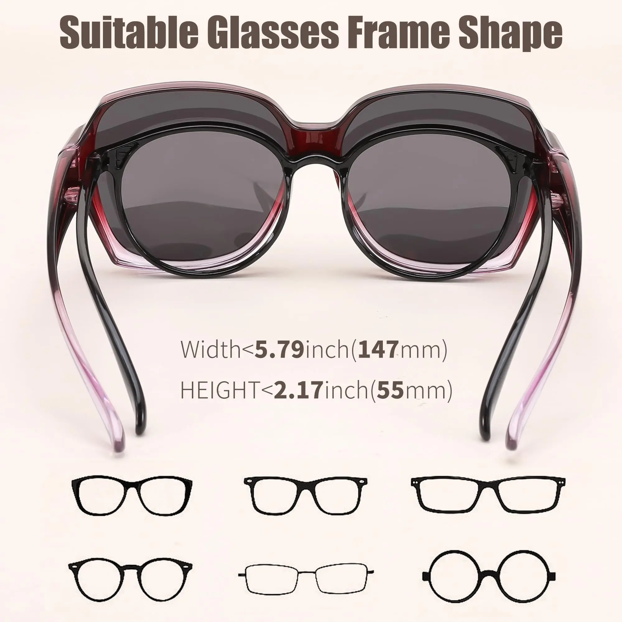 Überbrille-Sonnenbrille für Autofahrer, T01 Stylische Quadratische Modische Korrektions-Sonnenbrille mit UV400-Schutz – Detail 3