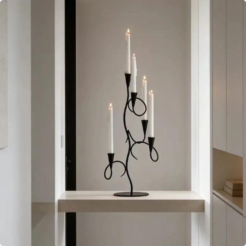 Vintage wrought iron scented candle ornament, black dining table fireplace tabletop candlestick