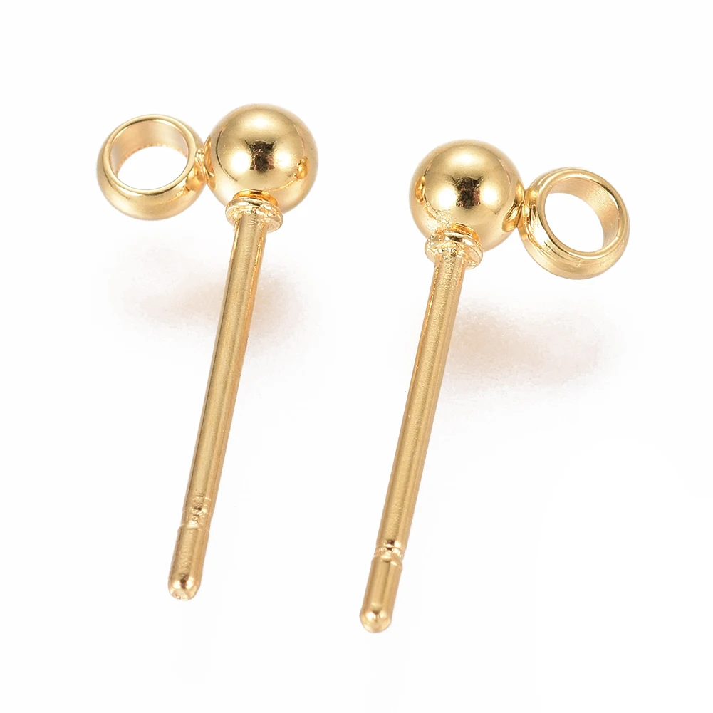 

100pcs 304 Stainless Steel Ball Stud Earring Post Stud Earring Findings Ball Post Earring Ear Studs Component with Loop14x3mm