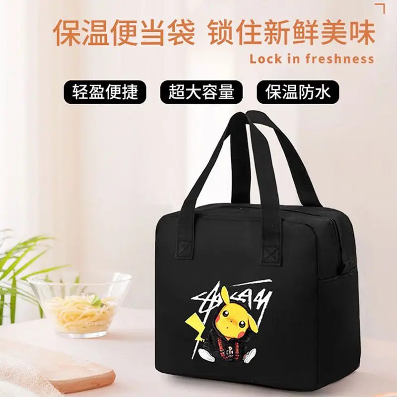 

Pikachu anime cartoon cute innovative Oxford large capacity thickened portable student lunch cloth lunch box bag outdoor handbag