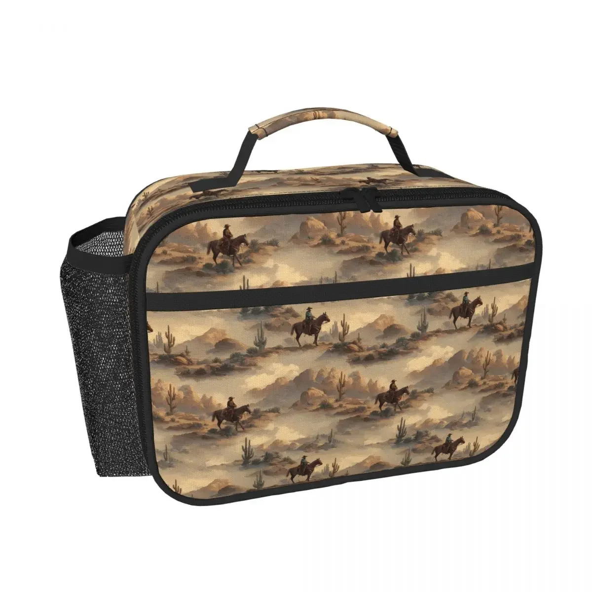 Cowboy In Desert Western Landscape Pattern Insulated Lunch Bag for Women Kids Portable Food Boxes Thermal Lunch Box Tote