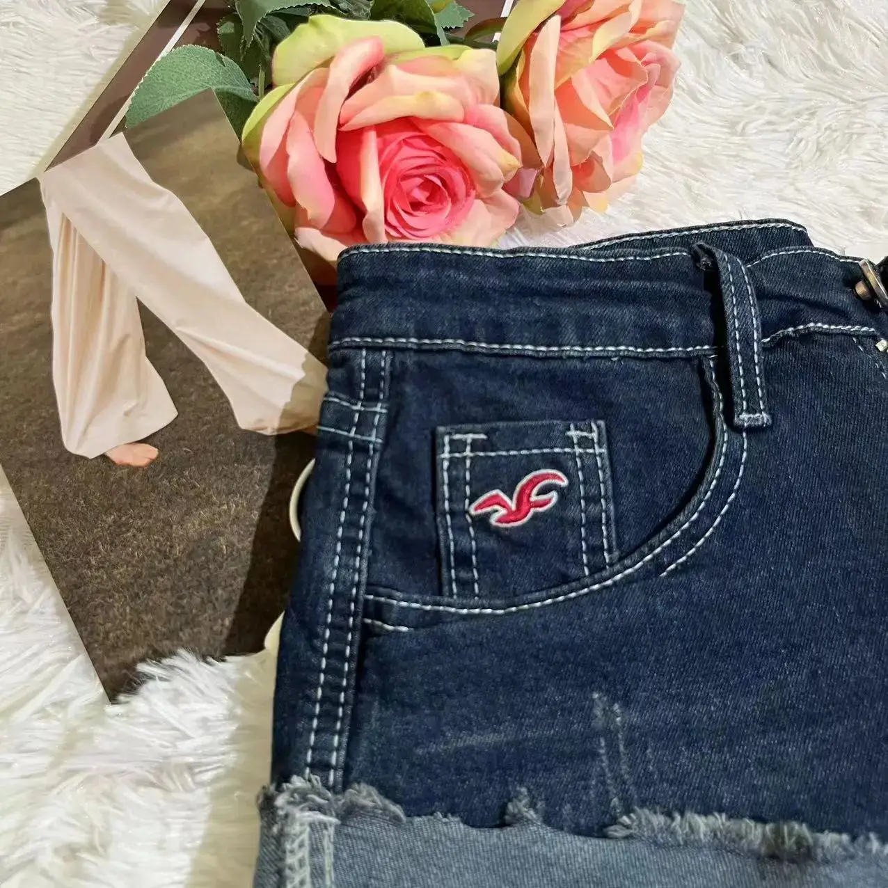 Frozen Rolled Retro Blue Denim Shorts Design Sense Women Spring Summer New Hot Girls Low Waist Trendy Versatile Pants