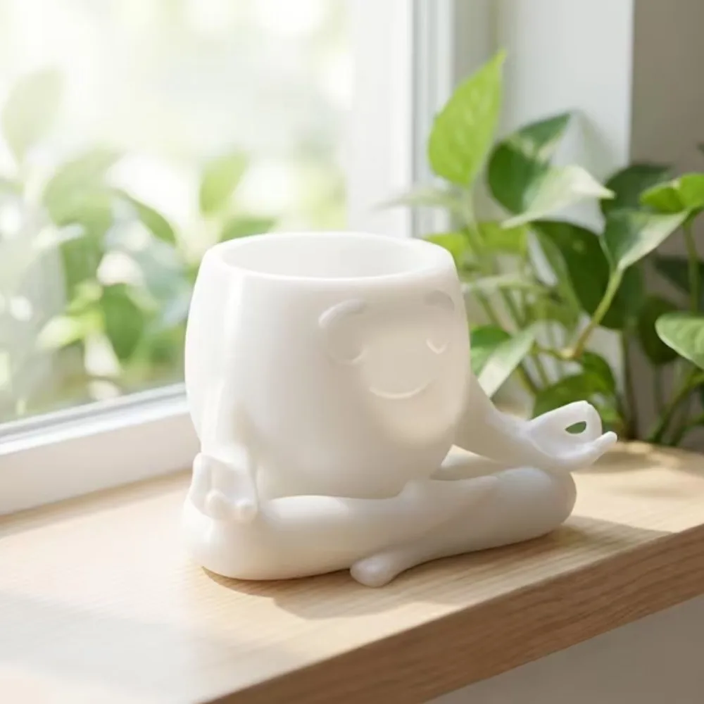 1PCS 3D Printed New Meditation Sitting Flower Pot for Succulent Planting, Office Desk Ornament
