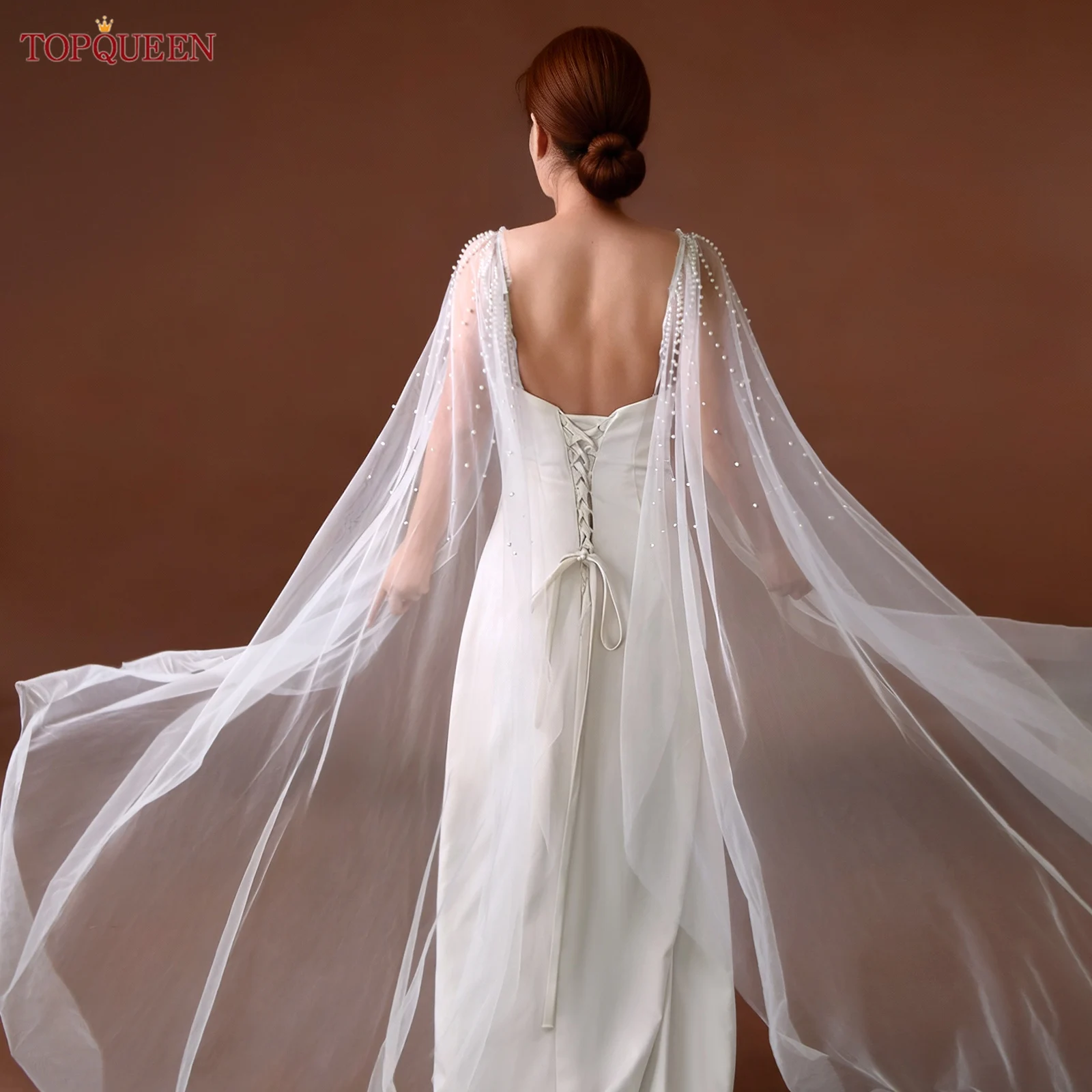 

TOPQUEEN свадебная роскошная шаль с жемчугом, мягкий тюль, праздничное платье, куртка «сделай сам», съемное свадебное платье, болеро, настраиваемое Vg123
