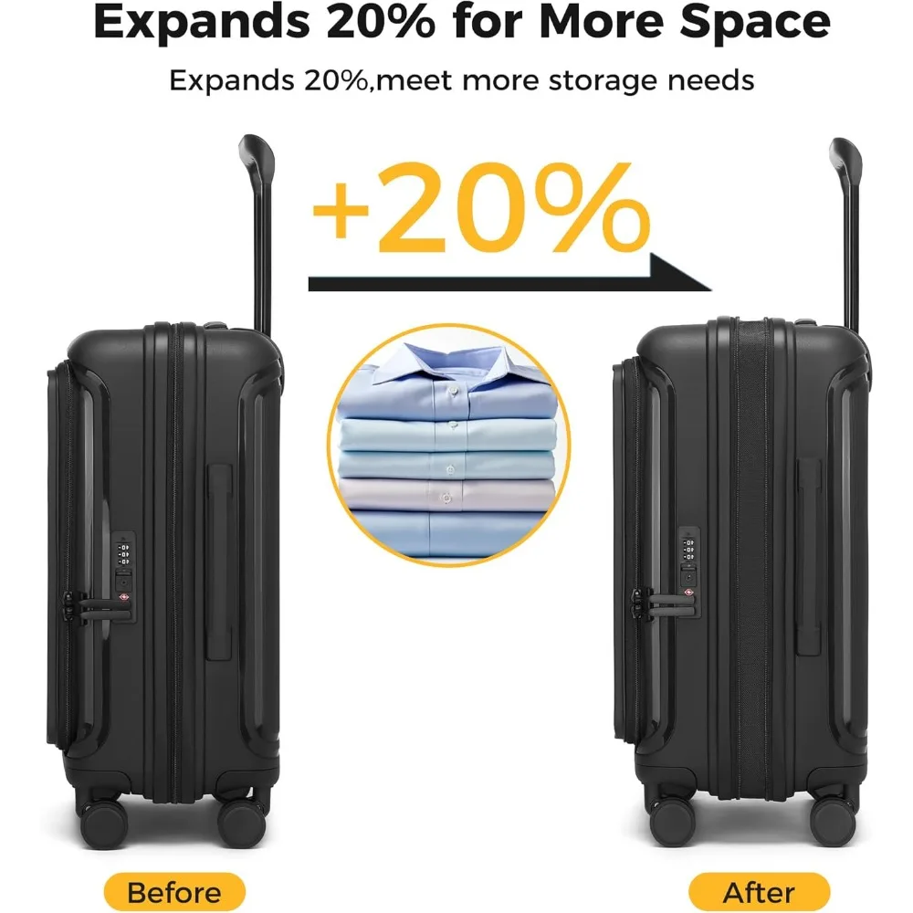 Front-Opening Expandable Hardshell Spinner Luggage, 22x14x9 Airline Approved, TSA Lock, Carry-On Suitcase with Wheels